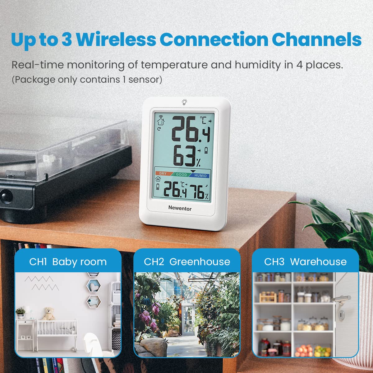 Newentor Wireless Weather Station With 3 Sensors Alarm Clock Indoor &  Outdoor Thermometer Hygrometer