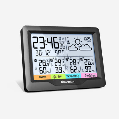 Newentor Weather Station Wireless Indoor Outdoor Thermometer, 7.5in Large  Display Atomic Weather Clock, Temperature Humidity Monitor with Moon Phase